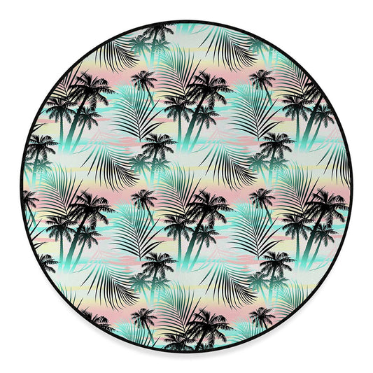 Pastel Palm Tree Pattern Print Round Floor Mat