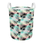 Pastel Palm Tree Pattern Print Round Laundry Basket