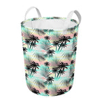 Pastel Palm Tree Pattern Print Round Laundry Basket