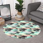 Pastel Palm Tree Pattern Print Round Rug