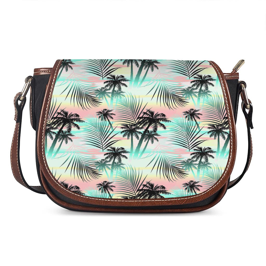 Pastel Palm Tree Pattern Print Saddle Bag