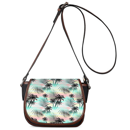 Pastel Palm Tree Pattern Print Saddle Bag