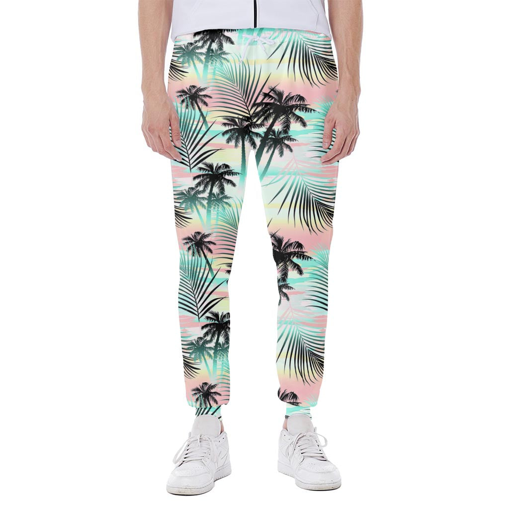 Pastel Palm Tree Pattern Print Scuba Joggers
