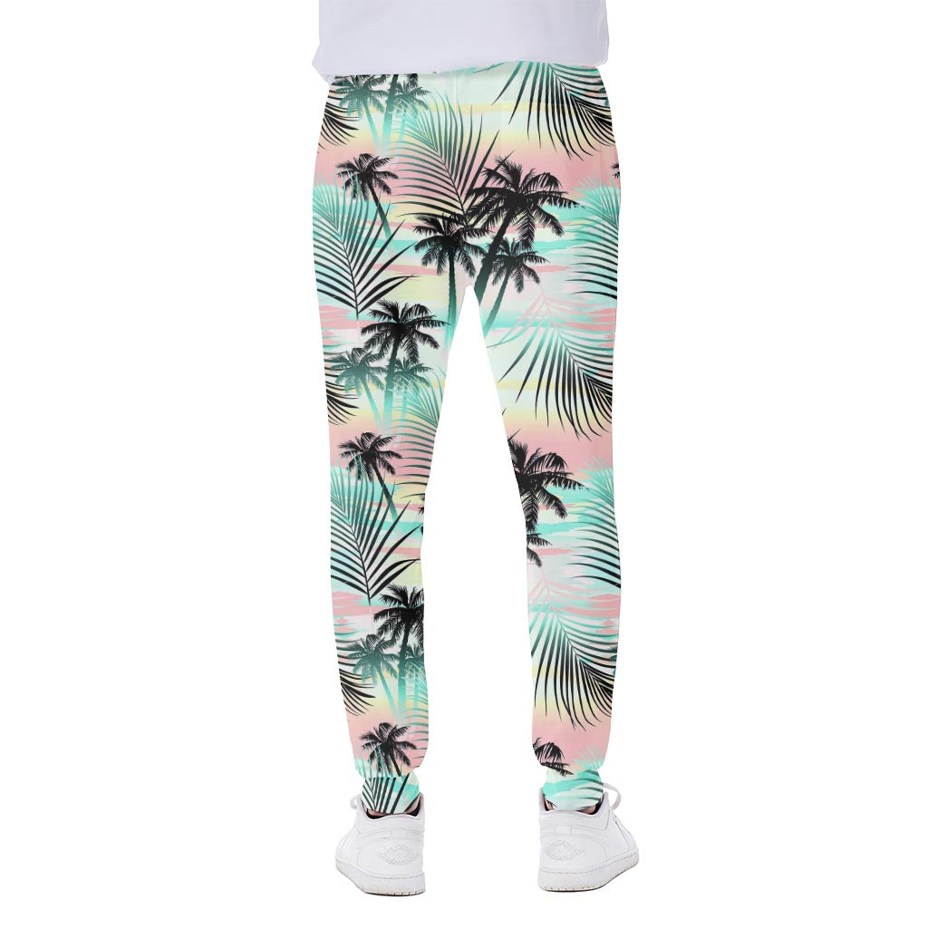 Pastel Palm Tree Pattern Print Scuba Joggers