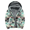 Pastel Palm Tree Pattern Print Sherpa Lined Zip Up Hoodie