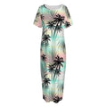Pastel Palm Tree Pattern Print Short Sleeve Long Nightdress