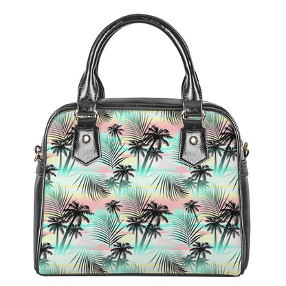 Pastel Palm Tree Pattern Print Shoulder Handbag