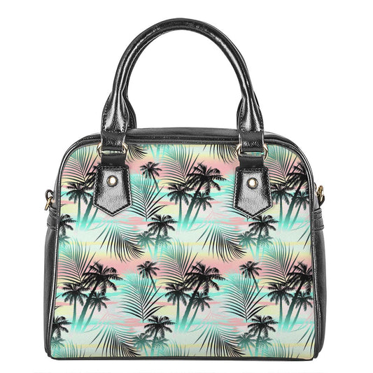 Pastel Palm Tree Pattern Print Shoulder Handbag