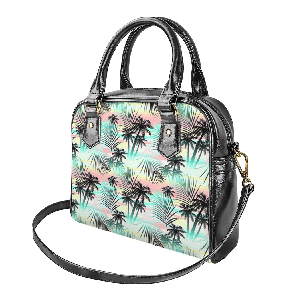 Pastel Palm Tree Pattern Print Shoulder Handbag