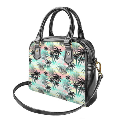Pastel Palm Tree Pattern Print Shoulder Handbag