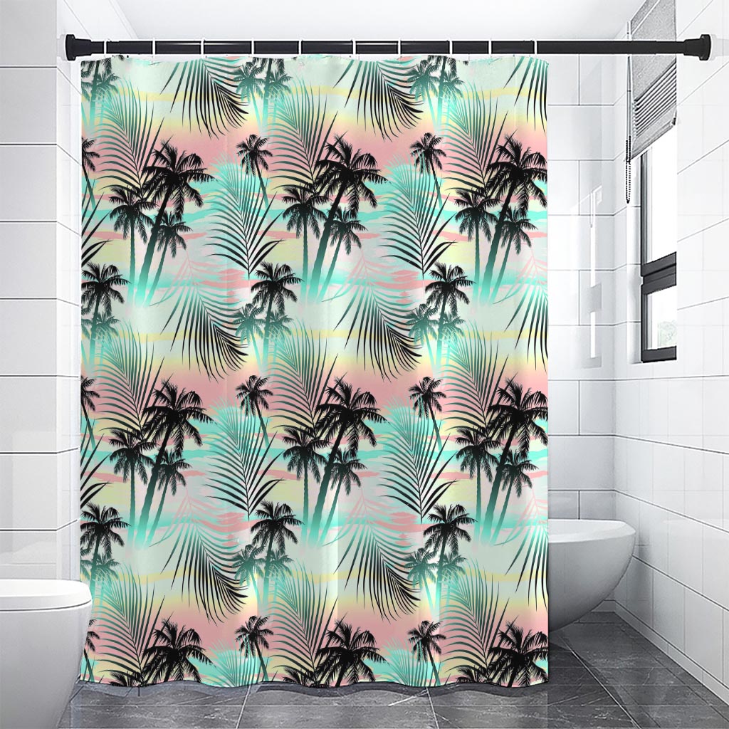 Pastel Palm Tree Pattern Print Shower Curtain