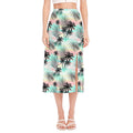 Pastel Palm Tree Pattern Print Side Slit Midi Skirt