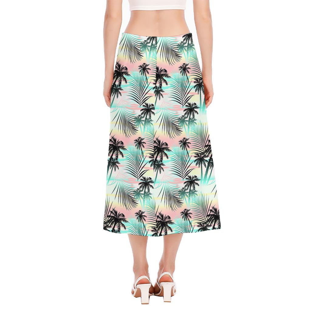 Pastel Palm Tree Pattern Print Side Slit Midi Skirt