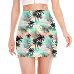 Pastel Palm Tree Pattern Print Side Slit Mini Skirt