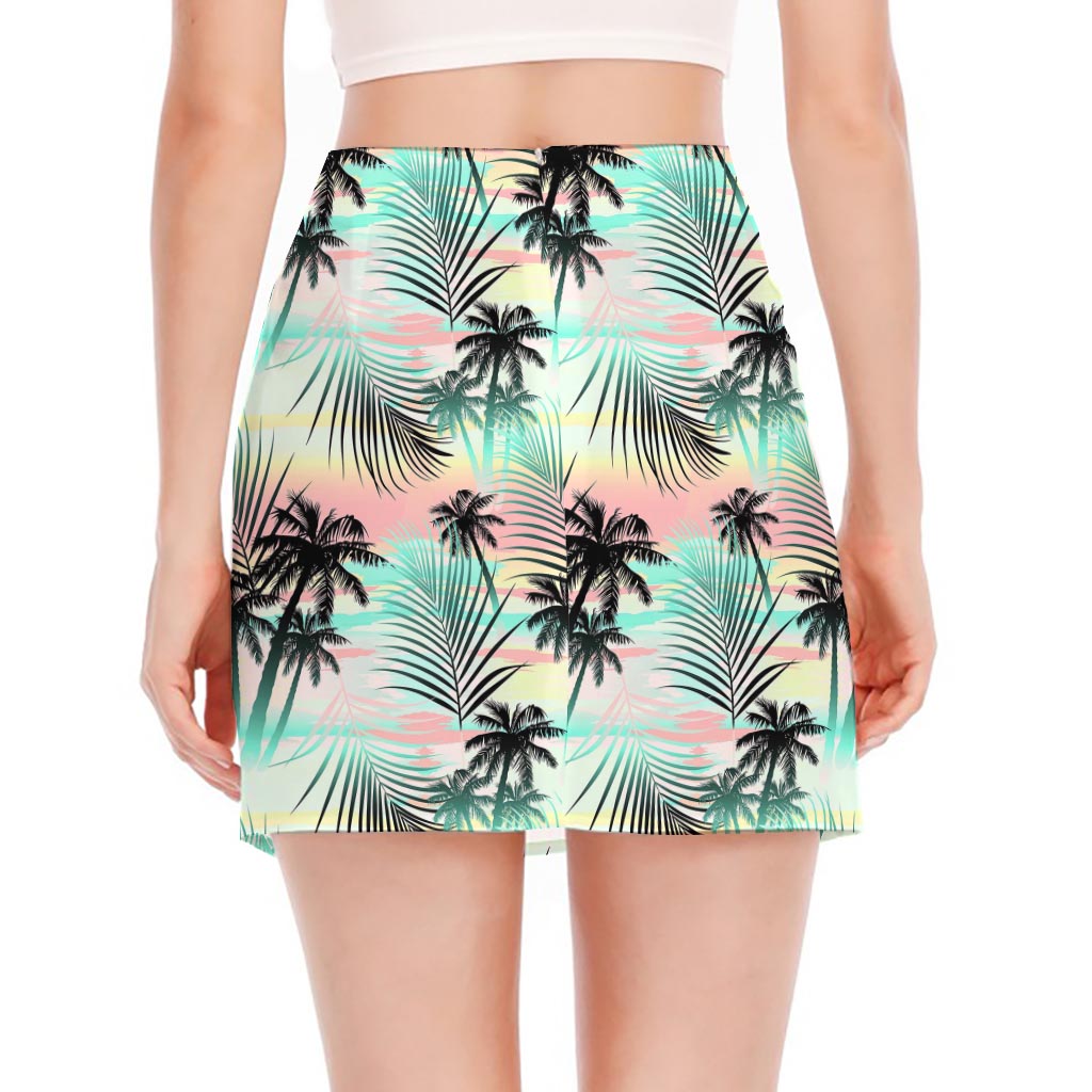 Pastel Palm Tree Pattern Print Side Slit Mini Skirt