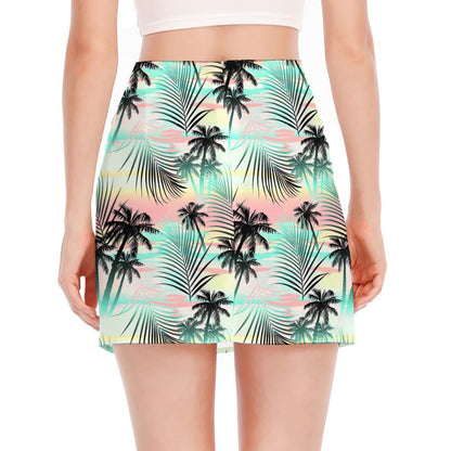 Pastel Palm Tree Pattern Print Side Slit Mini Skirt