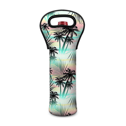 Pastel Palm Tree Pattern Print Single Neoprene Wine Tote