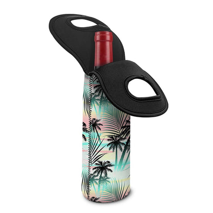 Pastel Palm Tree Pattern Print Single Neoprene Wine Tote