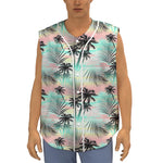 Pastel Palm Tree Pattern Print Sleeveless Baseball Jersey