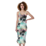 Pastel Palm Tree Pattern Print Slim Fit Midi Cami Dress