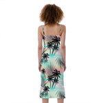 Pastel Palm Tree Pattern Print Slim Fit Midi Cami Dress