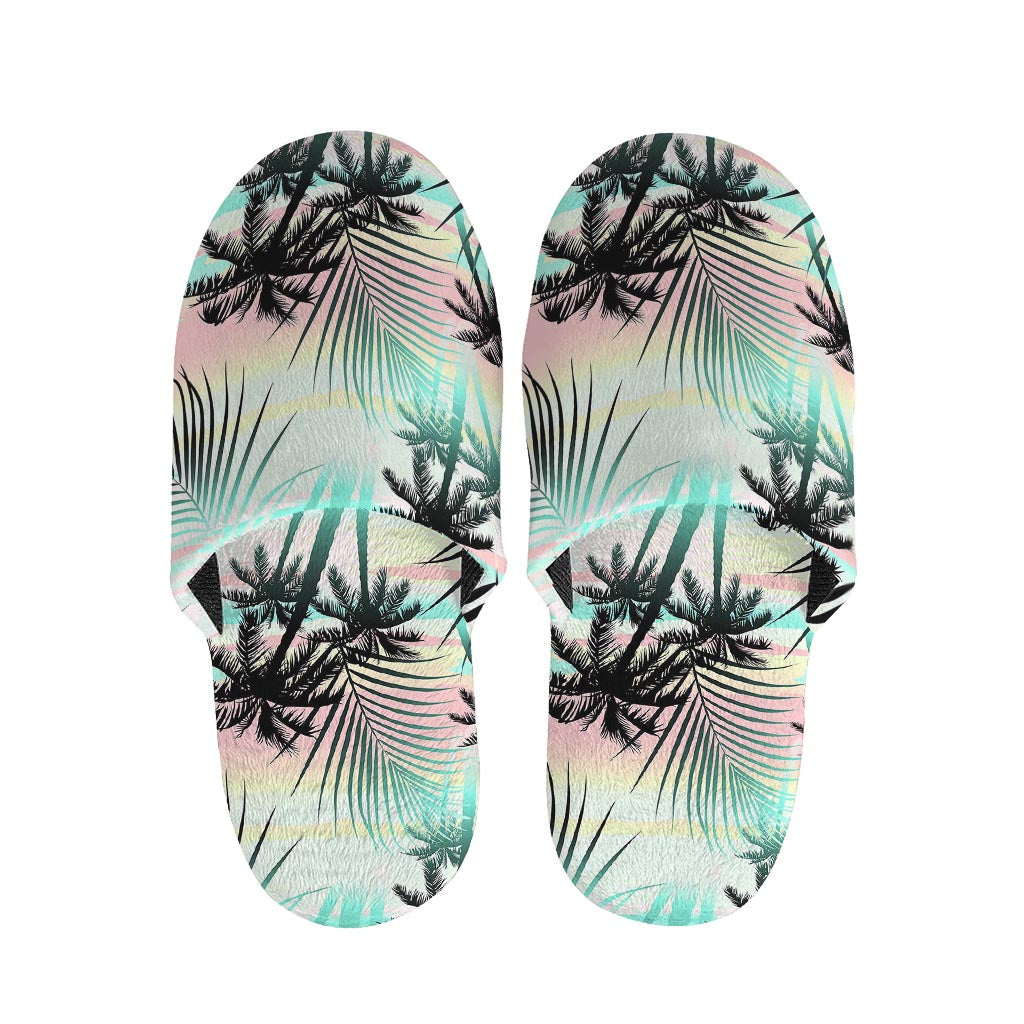 Pastel Palm Tree Pattern Print Slippers