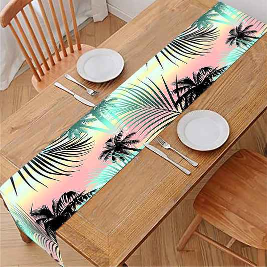 Pastel Palm Tree Pattern Print Table Runner