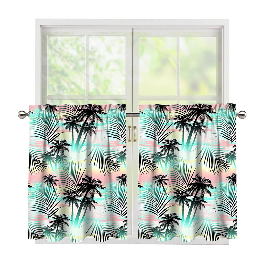 Pastel Palm Tree Pattern Print Tier Curtains