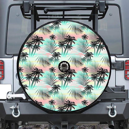 Pastel Palm Tree Pattern Print Tire Cover With Camera Hole
