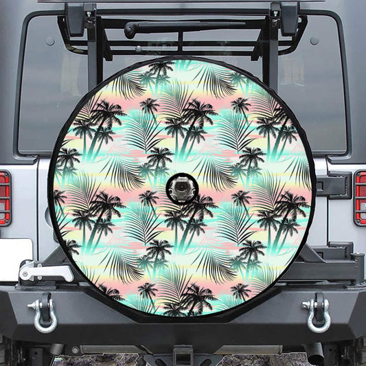 Pastel Palm Tree Pattern Print Tire Cover With Camera Hole