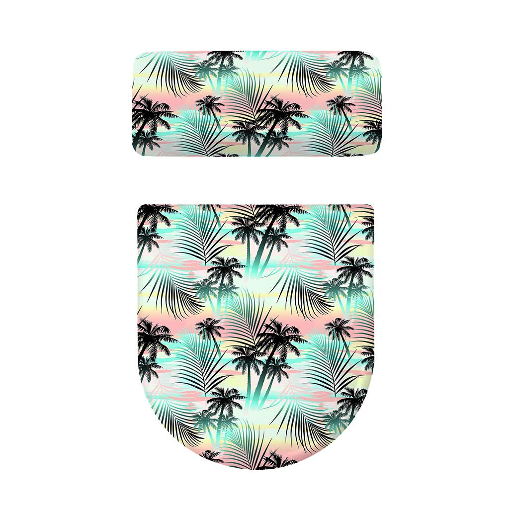 Pastel Palm Tree Pattern Print Toilet Lid And Tank Cover Set