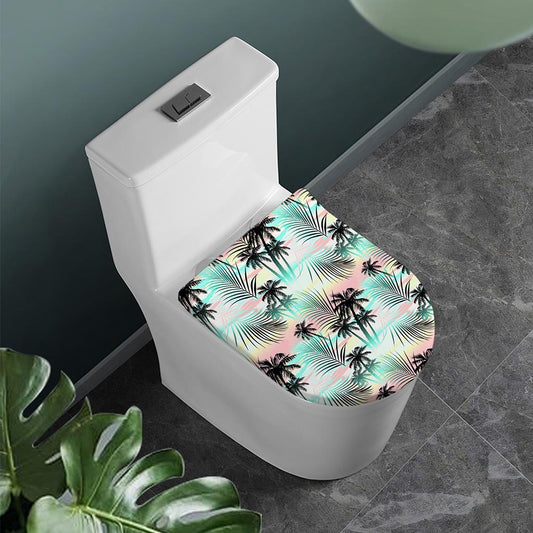 Pastel Palm Tree Pattern Print Toilet Lid Cover