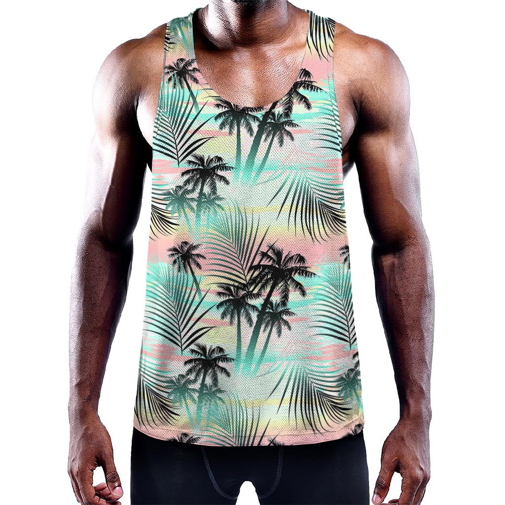 Pastel Palm Tree Pattern Print Training Tank Top