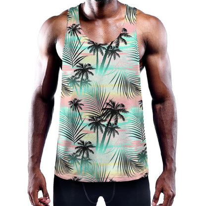 Pastel Palm Tree Pattern Print Training Tank Top