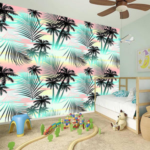 Pastel Palm Tree Pattern Print Wall Sticker