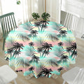Pastel Palm Tree Pattern Print Waterproof Round Tablecloth