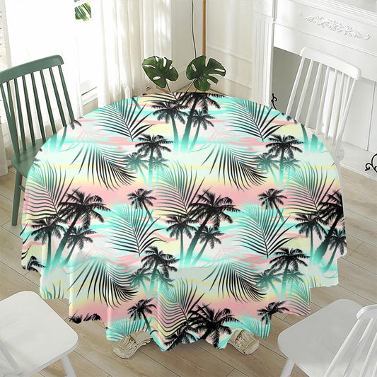 Pastel Palm Tree Pattern Print Waterproof Round Tablecloth