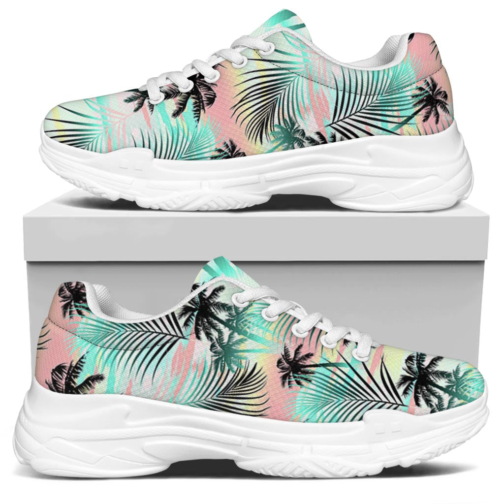 Pastel Palm Tree Pattern Print White Chunky Shoes