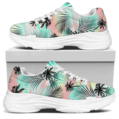 Pastel Palm Tree Pattern Print White Chunky Shoes