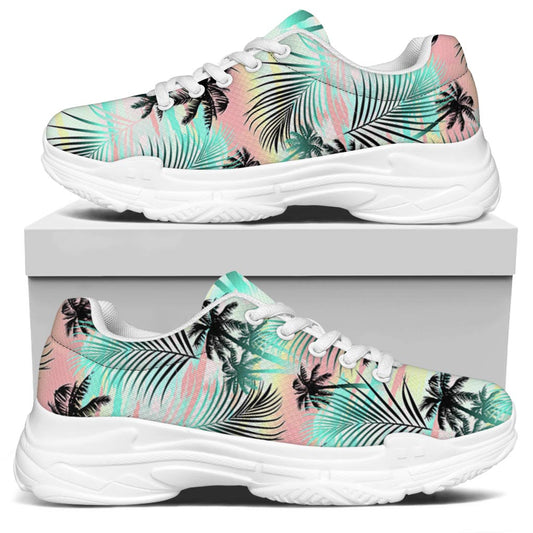 Pastel Palm Tree Pattern Print White Chunky Shoes