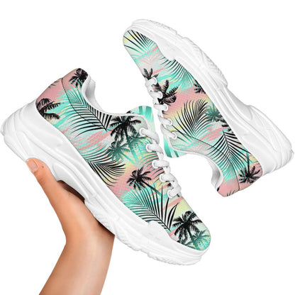 Pastel Palm Tree Pattern Print White Chunky Shoes