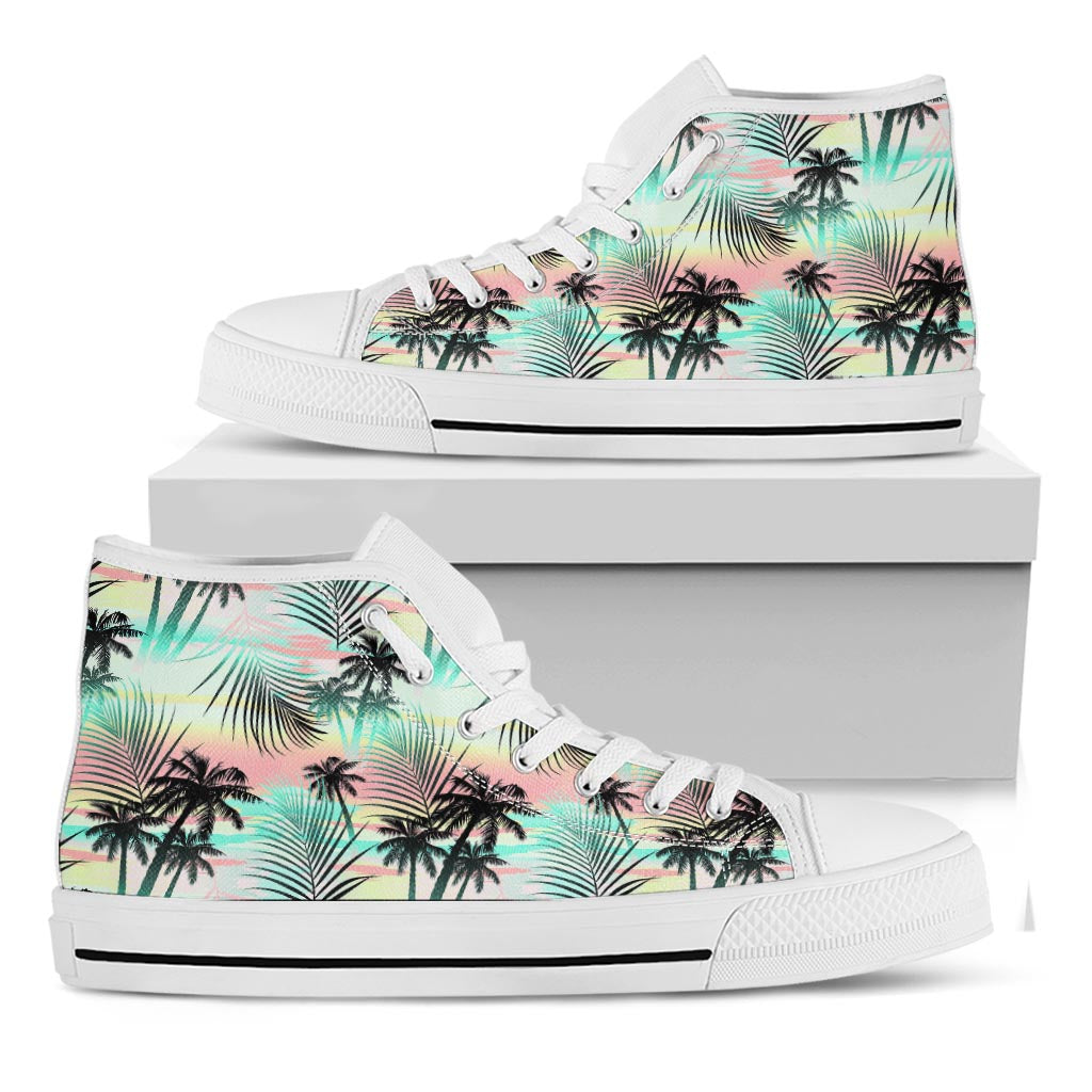 Pastel Palm Tree Pattern Print White High Top Sneakers