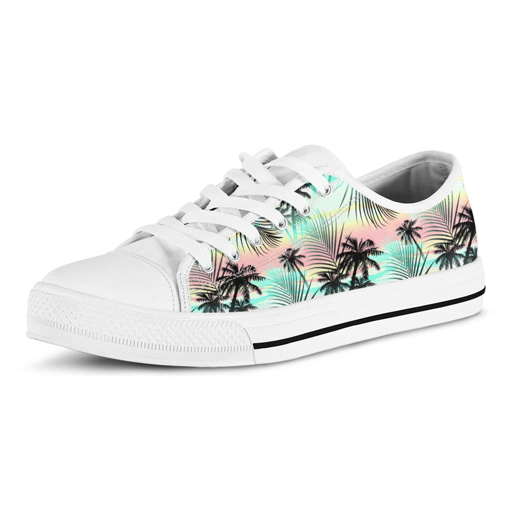 Pastel Palm Tree Pattern Print White Low Top Sneakers