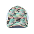 Pastel Palm Tree Pattern Print White Mesh Trucker Hat