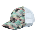 Pastel Palm Tree Pattern Print White Mesh Trucker Cap