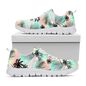 Pastel Palm Tree Pattern Print White Running Shoes