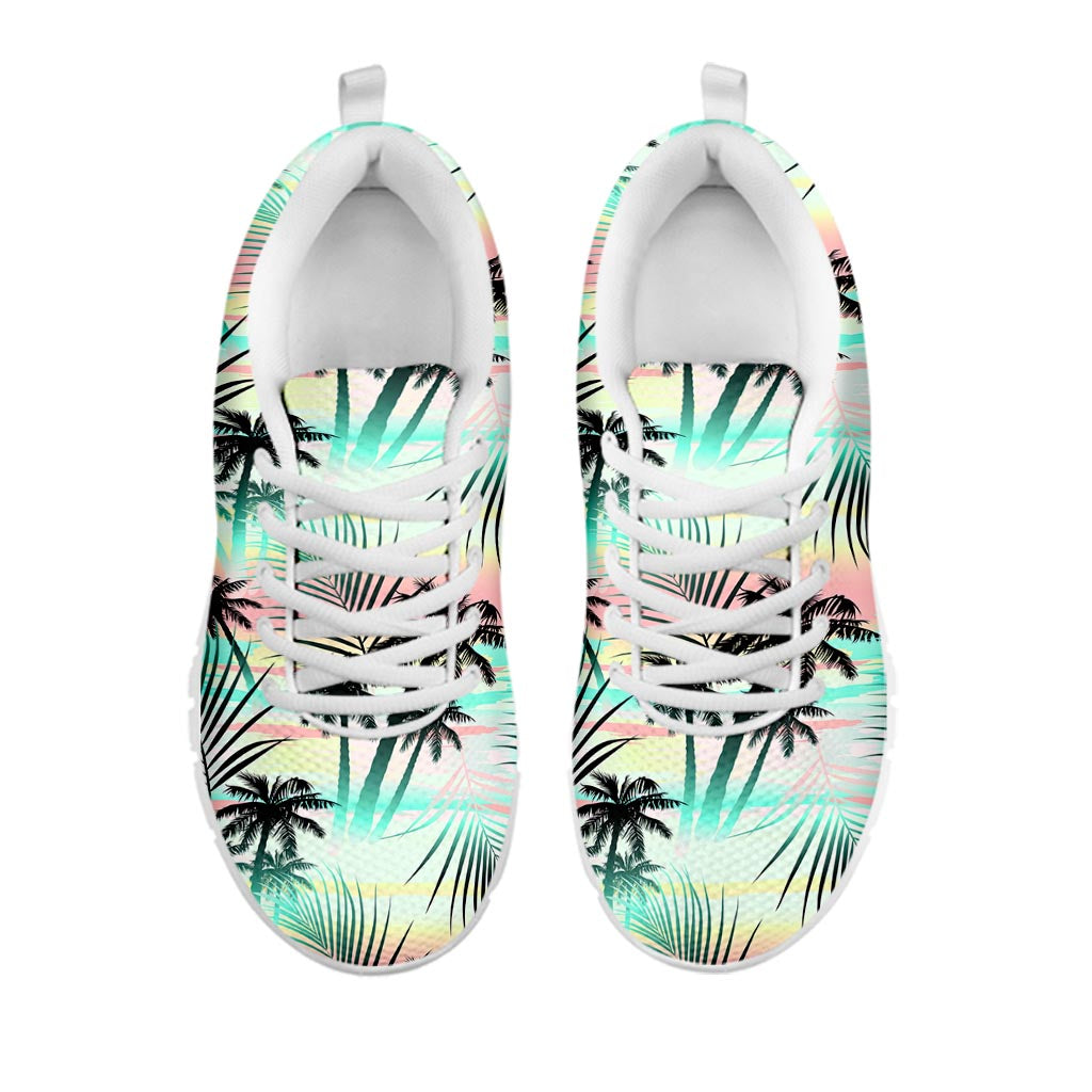 Pastel Palm Tree Pattern Print White Running Shoes