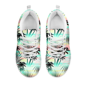 Pastel Palm Tree Pattern Print White Running Shoes