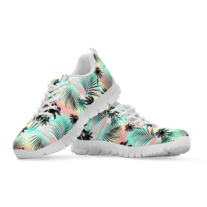 Pastel Palm Tree Pattern Print White Running Shoes