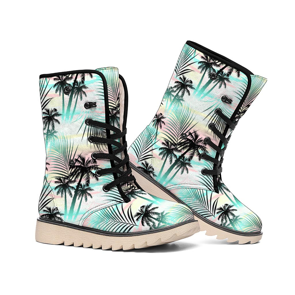 Pastel Palm Tree Pattern Print Winter Boots